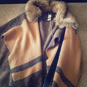 Fur collard poncho